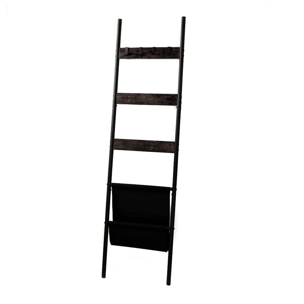Wall-Leaning Blanket Ladder With Storage Basket 63"x17.25"x1" | Black - Picture 5 of 5